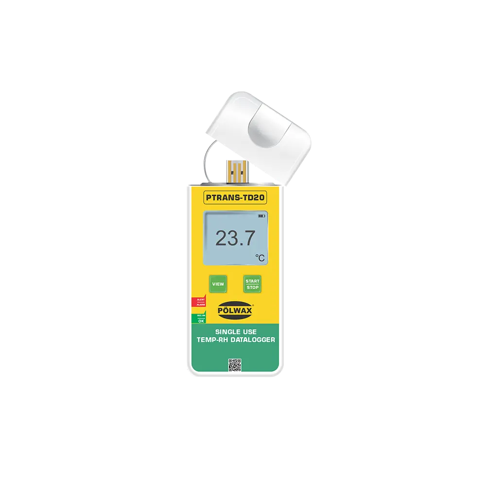 Polwax PTRANS-TD20 single-use temperature data logger for cold chain monitoring